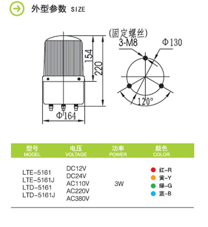 大圓型Φ160mm LTE-5161 LED頻閃警示燈